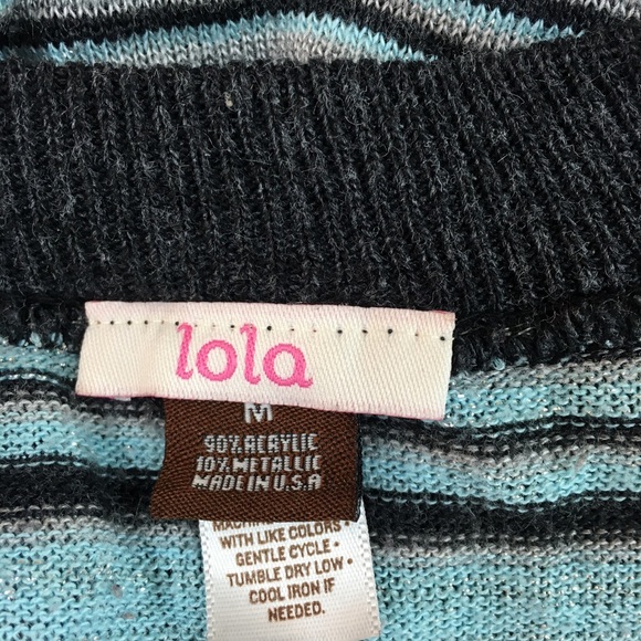 Lola Womens Shirt Medium Striped Mint Blue Black - Picture 8 of 8